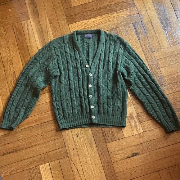 Vintage Pendleton Forest Green Cable Knit Cardigan - Picture 1 of 4